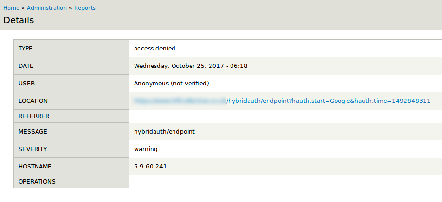 access denied, hybridauth/endpoint warning