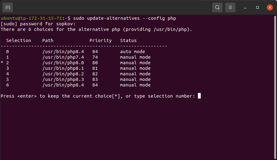 Change current PHP version on Ubuntu