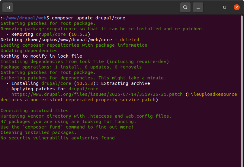 Updating the Drupal core with a custom patch via Composer