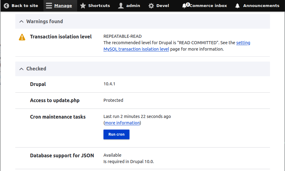 Drupal Transaction isolation level warning "REPEATABLE-READ"