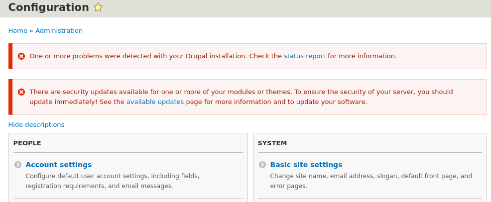 Drupal security message