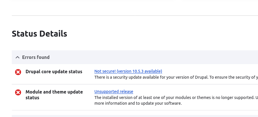 Drupal status report page