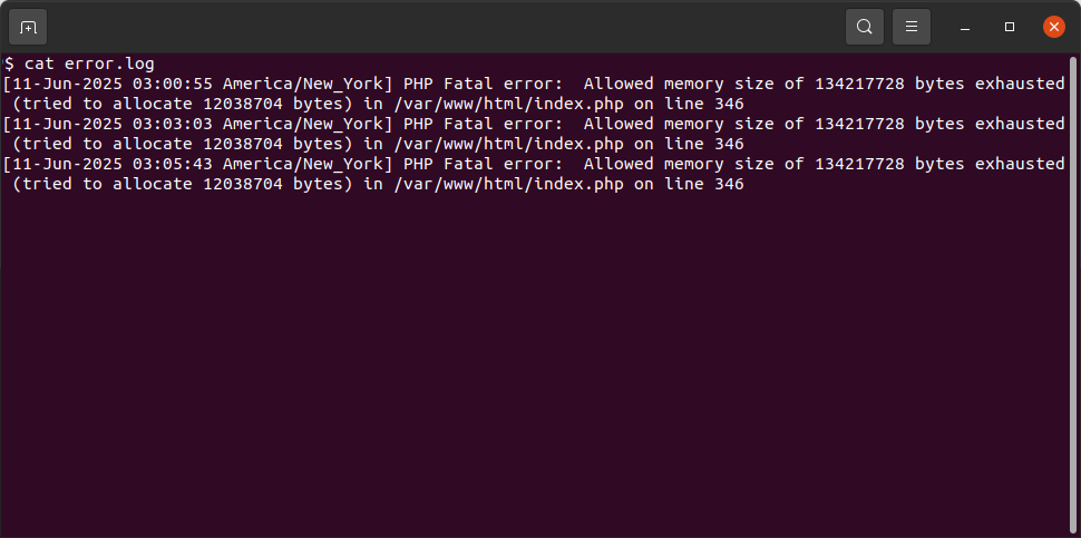 Fatal error:  Allowed memory size of 134217728 bytes exhausted (tried to allocate 12038704 bytes)
