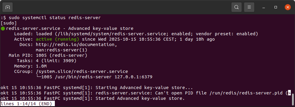 Redis service status