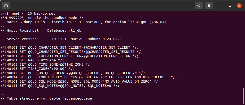 Content of MYSQL sql file