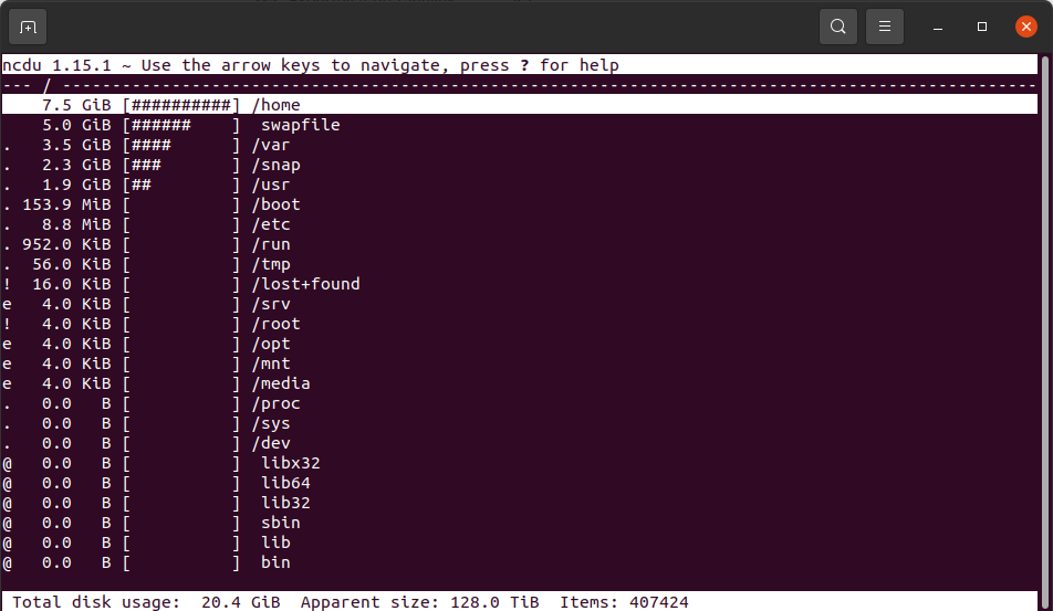 ncdu - Analyze disk space usage