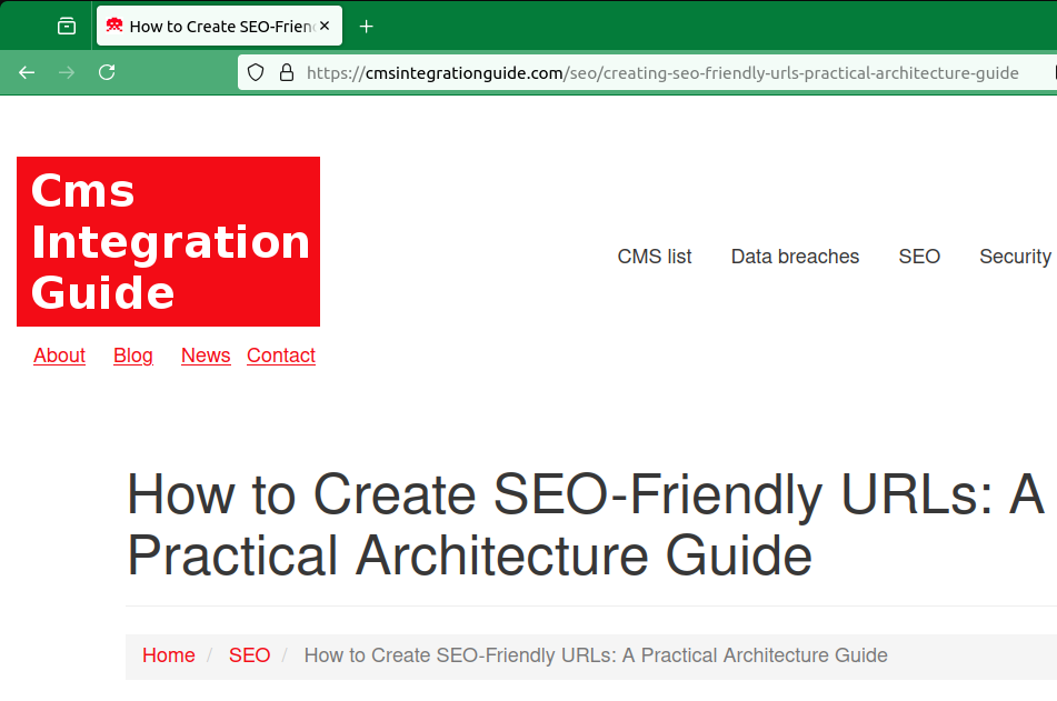 Example of a well-structured URL (slug)