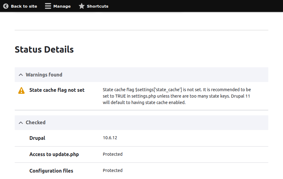 Drupal warning "State cache flag not set"