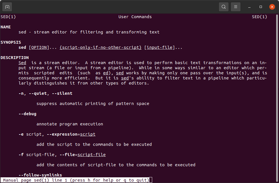 sed - stream editor for filtering and transforming text